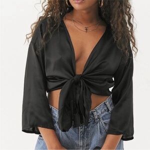Urban Outfitters Nicole Satin Tie-Front Cropped Top